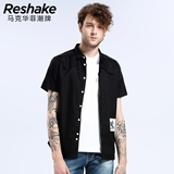 RESHAKE【商场同款】黑色潮流短袖衬衫男夏季简约款3162316014