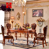 欧式餐桌方桌全实木餐桌白色红龙玉大理石圆桌餐桌椅组合西式餐桌