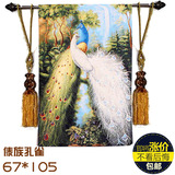 居家布艺 现代中式挂毯 比利时挂毯画 傣族特色 竖幅壁毯孔雀开屏