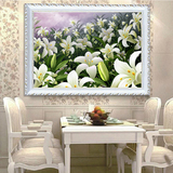 5D圆钻石画满钻餐厅卧室客厅风景粘贴百合花卉十字绣新款欧式大幅