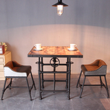 复古餐桌椅铁艺升降桌咖啡厅桌椅创意酒吧桌椅休闲桌办公桌实木