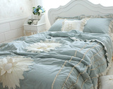 韩国代购  美式床上用品四件套 婚庆床罩套件 1米8蓝色纯棉床品