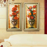 有框客厅装饰画客厅古典花卉油画酒店房间高档墙画欧式双联鲜艳花