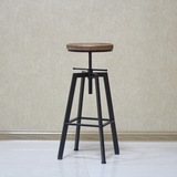 新品促销美式乡村铁艺实木升降吧台椅高脚椅子实木凳子铁质实木椅