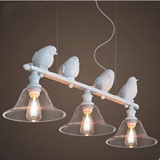 北欧简约美式乡村田园客厅灯餐厅卧室灯具三头玻璃小鸟吊灯