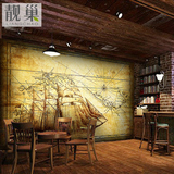 靓巢 复古怀旧地图壁画酒吧电视背景墙纸茶室咖啡3D帆船餐厅壁纸