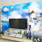 集美家大型电视背景墙壁画风景油画 海景壁纸壁画 地中海油画壁纸