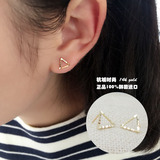 韩国正品代购进口纯14K黄金耳钉女 镂空菱形三角形耳钉女饰品礼物