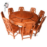 非洲花梨木圆桌餐桌精雕海鲜山水旋转饭桌红木家具全实木圆台特价