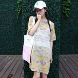 夏季女装韩版复古碎花蕾丝流苏中长款背心罩衫短袖连衣裙两件套装