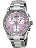 美国代购 Victorinox 多功能计时粉色珍珠母表盘不锈钢女士手表