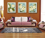 高档客厅餐厅卧室油画花卉牡丹有框三联装饰画美画正品纯手绘现代