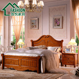 美式乡村床 深色全实木双人床橡木简欧床欧式家具1.8米婚床1.5m