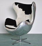 天然奶牛毛皮金属铆钉鸡蛋椅懒人沙发创意复古电脑转椅铝皮蛋壳椅