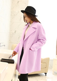2015新款双面羊绒浅紫色大衣 茧型宽松毛呢外套 中长款大码女装