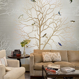 北欧风格墙纸 客厅卧室背景墙纸壁纸 大型壁画中式 百鸟林墙布