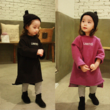 韩国童装2016春款女童中长款加绒字母卫衣中小童宝宝宽松纯棉外套