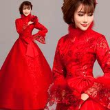 红色长袖公主新娘结婚敬酒服婚纱礼服旗袍2016韩版新款定做 2051