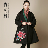 2016新款中国民族风女装秋冬装刺绣中长款棉衣大码妈妈装棉麻外套