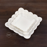 欧式创意浮雕蕾丝餐具正方形餐盘 西点蛋糕盘花边陶瓷盘水果盘子