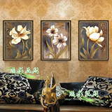 欧式花卉油画 装饰画 现代客厅纯手绘油画 三联 美式油画