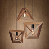 美式吊灯具餐厅咖啡厅实木北欧酒吧三角几何造型原木灯木头框木艺