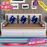 包邮简易实木沙发床 双人推拉1.2米1.5米客厅书房坐卧两用伸缩床