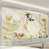 无缝3D大型壁画 中式客厅电视背景墙纸玉雕荷花胶粘贴纸装饰墙布