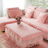 棉布艺组合沙发垫粉色田园沙发巾蕾丝边沙发罩沙发套全盖布巾包邮