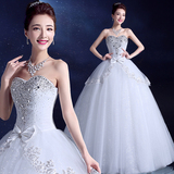2015新款韩版新娘显瘦修身孕妇抹胸蕾丝齐地镶钻修身秋冬婚纱礼服