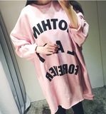 韩国2016春装新款女字母宽松显瘦蝙蝠袖大码学生潮套头长款卫衣