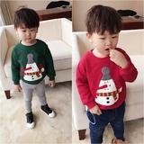 15年冬季童装韩版男女宝宝加绒加厚保暖卫衣儿童圣诞雪人打底上衣