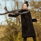 素萝 玄狐 原创设计中国风女装2015新款冬装直筒中长款毛呢外套