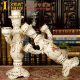 艾瓷尚高档奢华欧式三头烛台复古创意家居装饰品陶瓷手工艺摆件