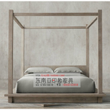 厂家直销老榆木现代简约家具全实木1.8米双人床中式免漆架子床