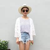 夏装新款韩国清凉镂空蕾丝拼接衬衫防晒七分袖小开衫女七分袖衬衣