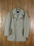 古着 美国产 70年代羊毛呢搭磨砂牛皮中长款猎装男夹克外套 1734
