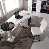 白色弧形书桌现代创意电脑桌简约白色烤漆写字台式办公桌子带抽屉