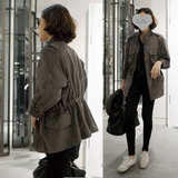 韩国代购2016春装新款外套鹿皮绒风衣修身夹克收腰显瘦工装学生女