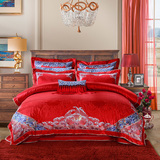 罗莱家纺大红色结婚庆提花被套床单床上用品十件套件TY6336