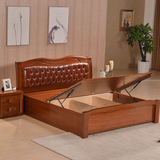 胡桃木实木床1.8米储物床现代中式气压高箱床婚床家具真皮软靠床