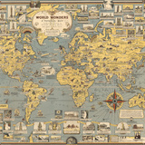 776世界奇观手绘地图名胜复古背景海报装饰画喷绘超高清图片素材
