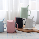 创意水杯 陶瓷马克杯带盖勺 彩色杯子办公室喝水杯牛奶咖啡早餐杯