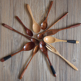 日式复古缠线木勺木叉宝宝儿童勺咖啡长柄搅拌勺创意原木实木餐具