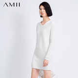 amii秋季套头V领修身大码纯色常规款打底长袖针织棉女装通勤毛衣