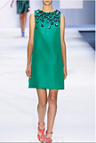 2016欧美外贸女装绿色红色珠片钉珠修身A字连衣裙纯色大码裙子