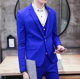 2016春装新款男式韩版修身潮刺绣西服套装英伦潮流青年男士三件套
