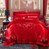紫罗兰家纺婚庆套件四六八十件套全棉绣花大红结婚多件套床品特价