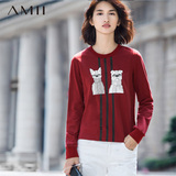 Amii[极简主义]2015冬新修身圆领套头条纹印花大码卫衣女11581769