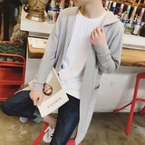 ctrlylts纯色连帽长袖T恤男中长款韩版开衫青年修身外套学生潮流